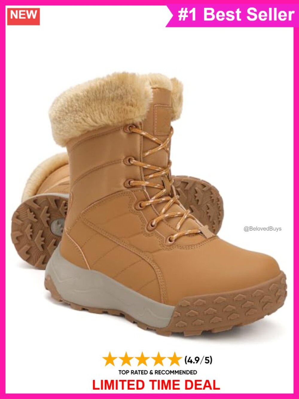 Waterproof Synthetic Leather Snow Boots Fur Lined Anti Slip Outdoor